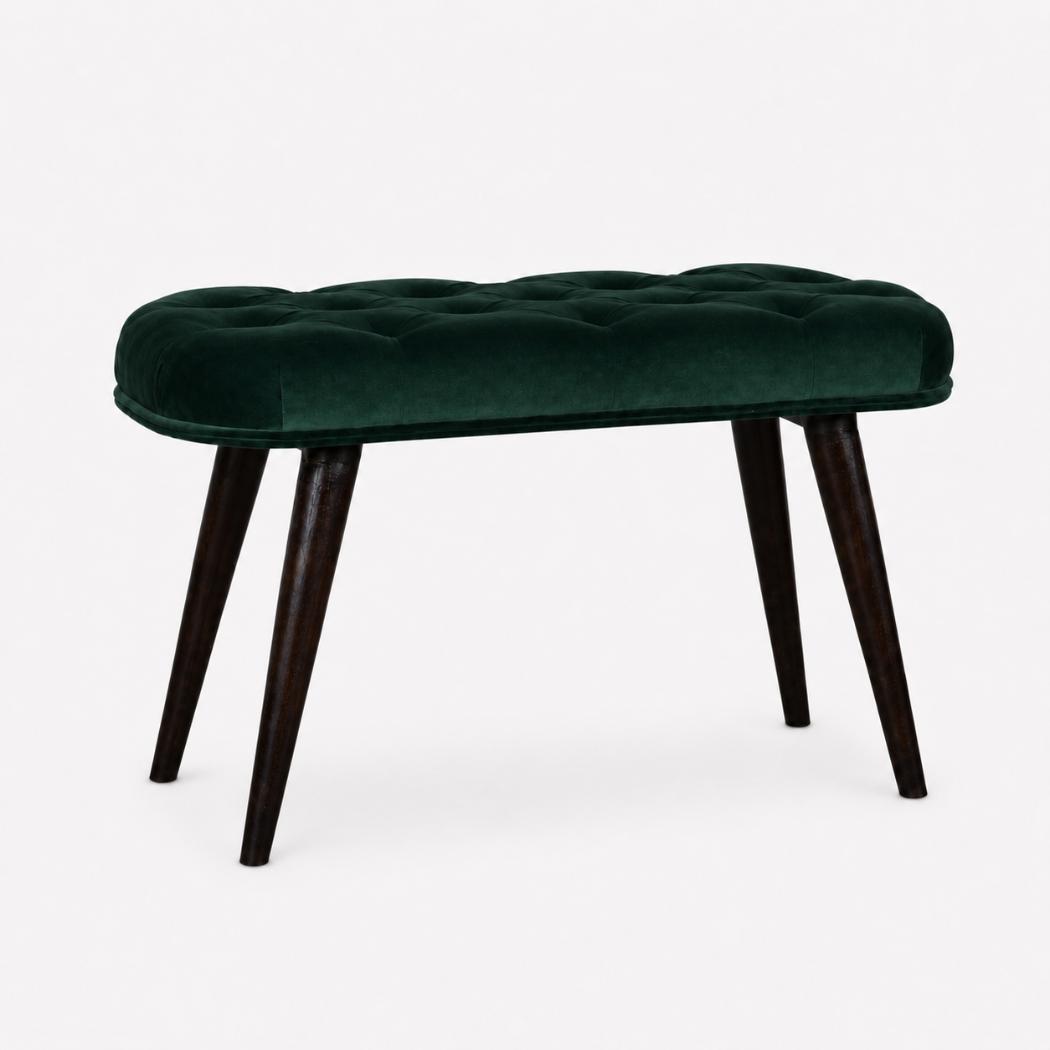 Emerald Velvet Deep Button Bench | Cotton Velvet | Solid Mango Wood Frame | Statement Seating