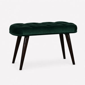 Emerald Velvet Deep Button Bench | Cotton Velvet | Solid Mango Wood Frame | Statement Seating