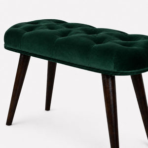 Emerald Velvet Deep Button Bench | Cotton Velvet | Solid Mango Wood Frame | Statement Seating