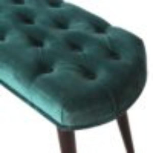 Emerald Velvet Deep Button Bench | Cotton Velvet | Solid Mango Wood Frame | Statement Seating