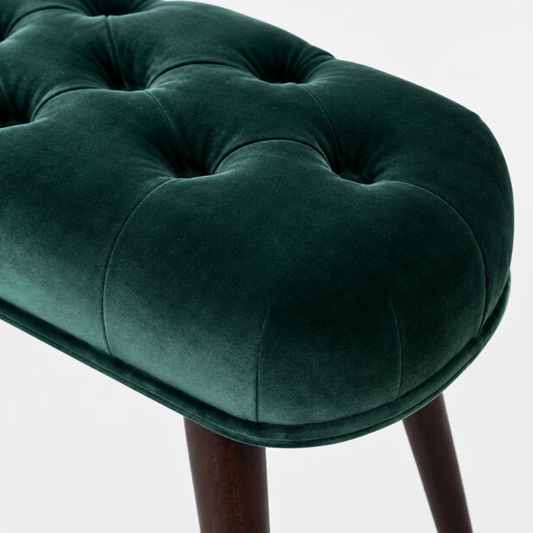 Emerald Velvet Deep Button Bench | Cotton Velvet | Solid Mango Wood Frame | Statement Seating