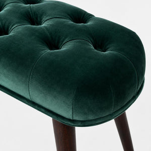 Emerald Velvet Deep Button Bench | Cotton Velvet | Solid Mango Wood Frame | Statement Seating