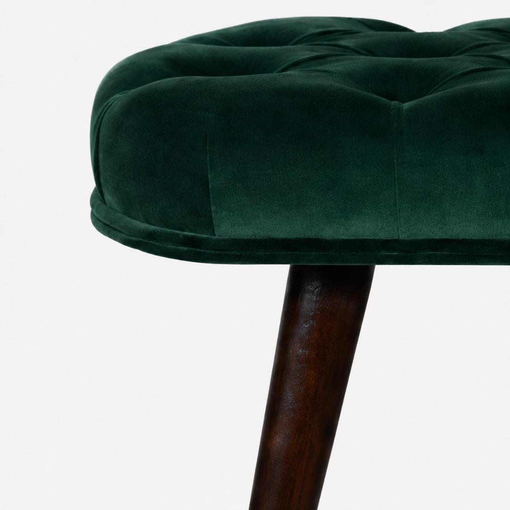 Emerald Velvet Deep Button Bench | Cotton Velvet | Solid Mango Wood Frame | Statement Seating