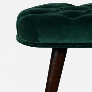 Emerald Velvet Deep Button Bench | Cotton Velvet | Solid Mango Wood Frame | Statement Seating