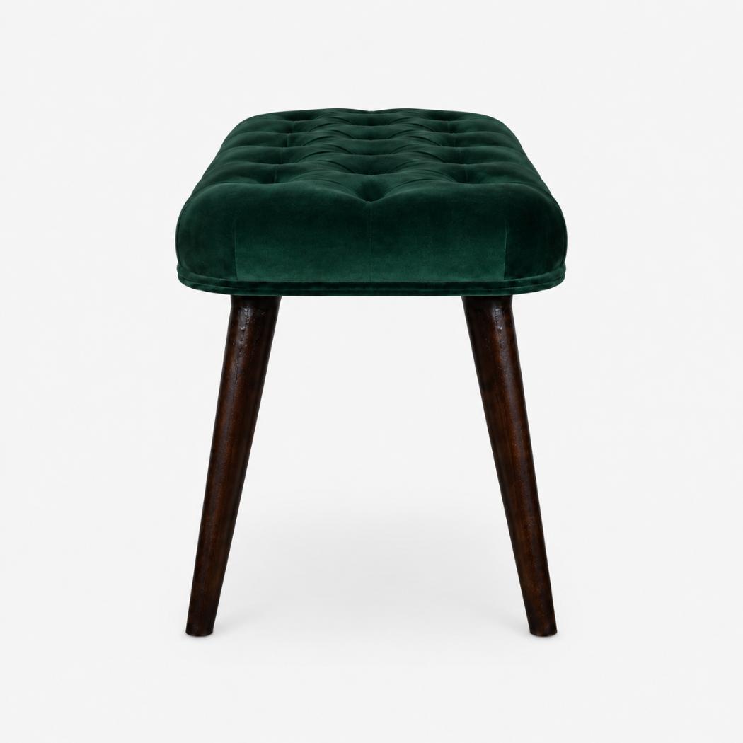Emerald Velvet Deep Button Bench | Cotton Velvet | Solid Mango Wood Frame | Statement Seating