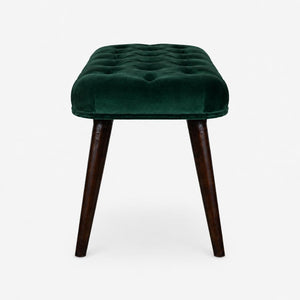 Emerald Velvet Deep Button Bench | Cotton Velvet | Solid Mango Wood Frame | Statement Seating