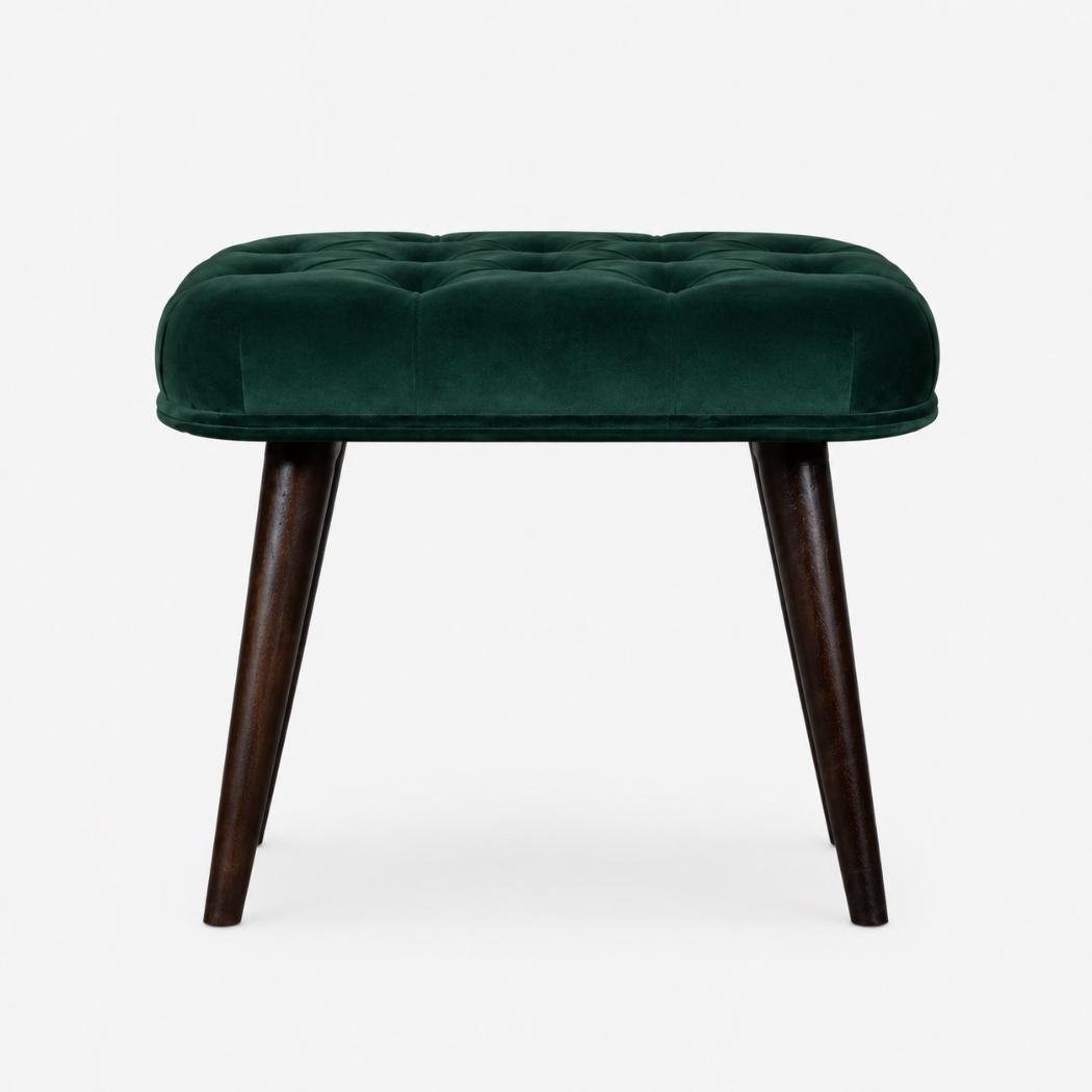 Emerald Velvet Deep Button Bench | Cotton Velvet | Solid Mango Wood Frame | Statement Seating