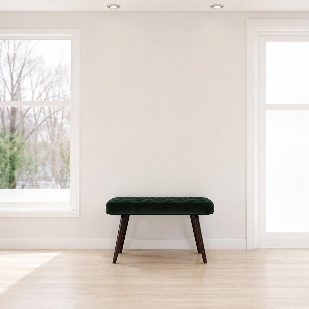 Emerald Velvet Deep Button Bench | Cotton Velvet | Solid Mango Wood Frame | Statement Seating