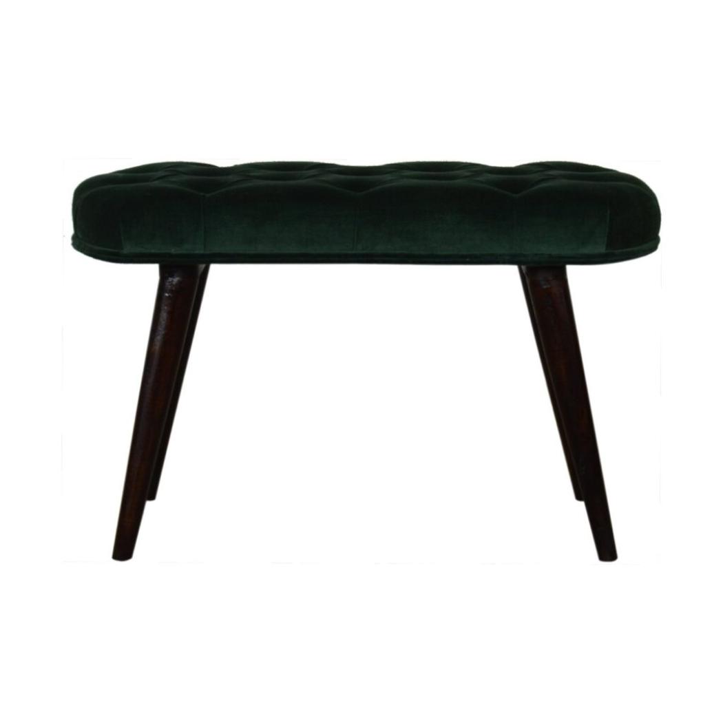 Emerald Velvet Deep Button Bench | Cotton Velvet | Solid Mango Wood Frame | Statement Seating