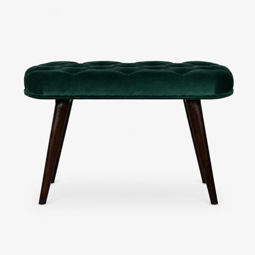 Emerald Velvet Deep Button Bench | Cotton Velvet | Solid Mango Wood Frame | Statement Seating