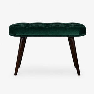 Emerald Velvet Deep Button Bench | Cotton Velvet | Solid Mango Wood Frame | Statement Seating