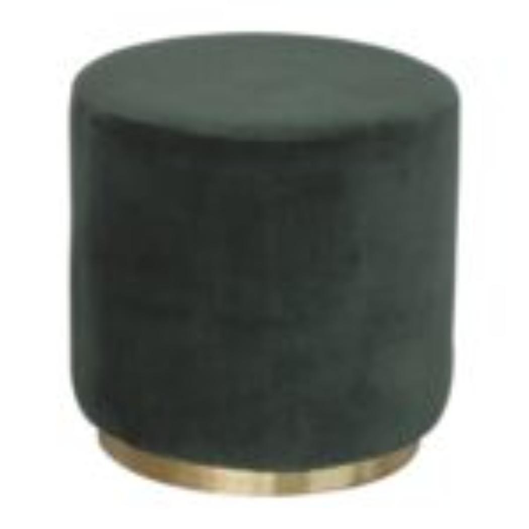 Emerald Velvet Footstool | Gold Metal Base | Compact Accent Seating