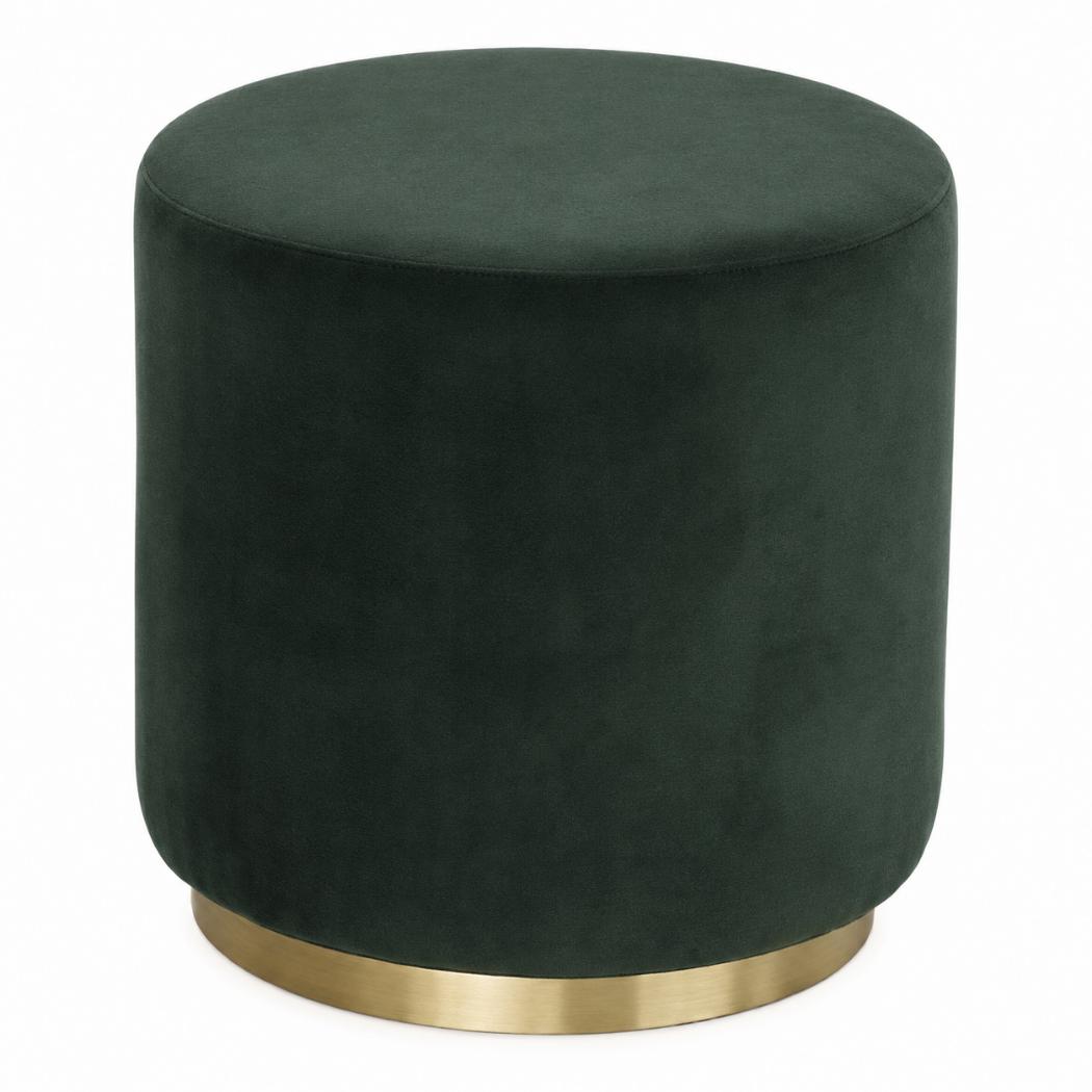 Emerald Velvet Footstool | Gold Metal Base | Compact Accent Seating