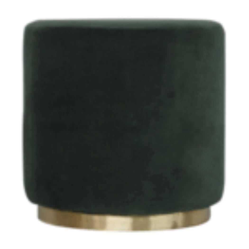 Emerald Velvet Footstool | Gold Metal Base | Compact Accent Seating
