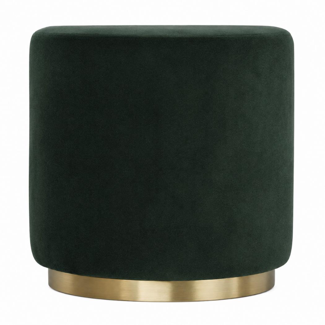 Emerald Velvet Footstool | Gold Metal Base | Compact Accent Seating