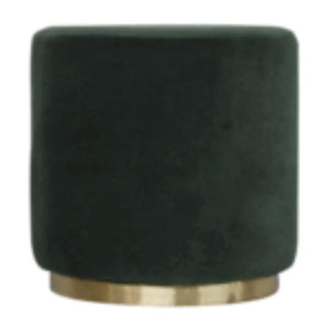 Emerald Velvet Footstool | Gold Metal Base | Compact Accent Seating