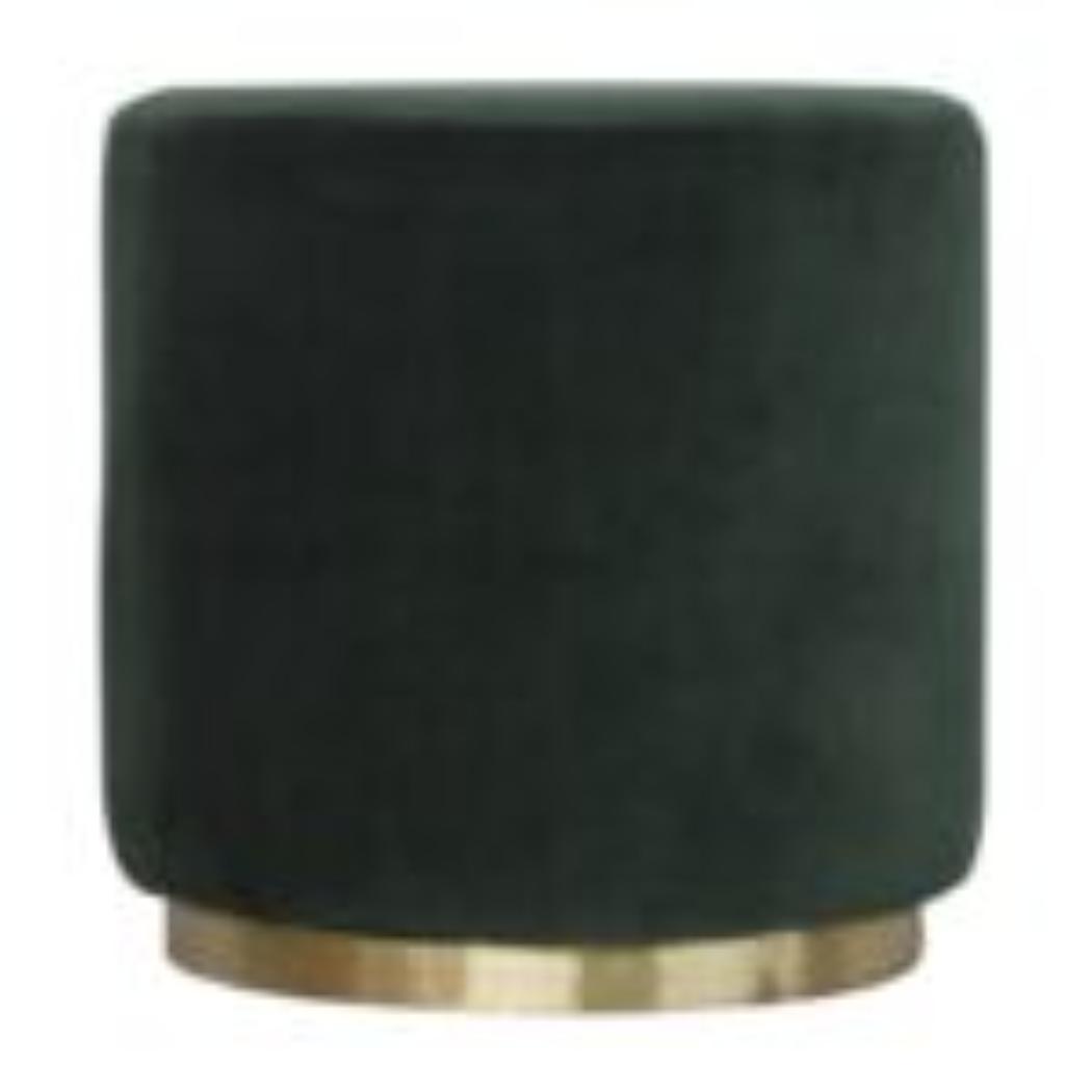 Emerald Velvet Footstool | Gold Metal Base | Compact Accent Seating