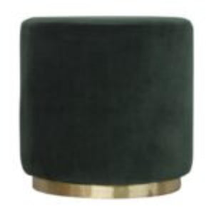 Emerald Velvet Footstool | Gold Metal Base | Compact Accent Seating