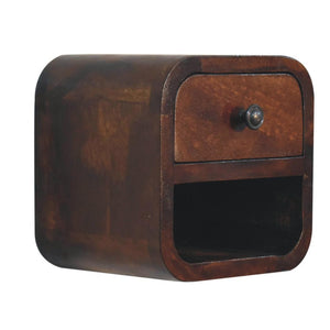 Extra Mini Curved Bedside Table | Chestnut Finish | Open Slot