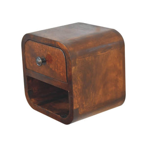 Extra Mini Curved Bedside Table | Chestnut Finish | Open Slot
