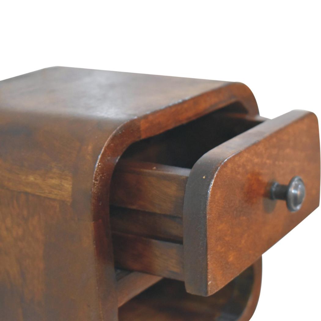 Extra Mini Curved Bedside Table | Chestnut Finish | Open Slot