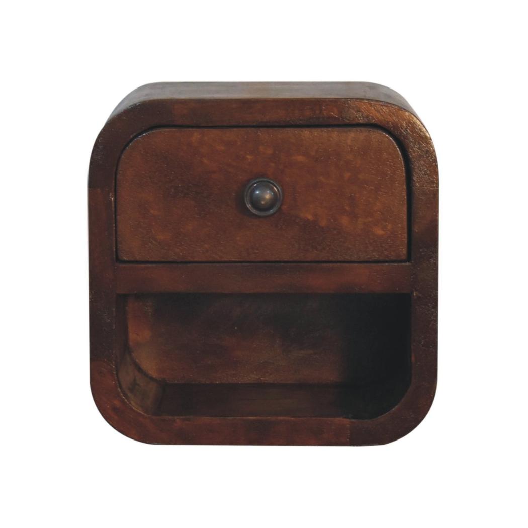 Extra Mini Curved Bedside Table | Chestnut Finish | Open Slot