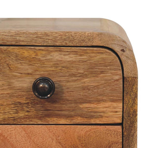 Extra Mini Curved Bedside Table | Solid Mango Wood | Oak Finish | 2 Drawer Compact Nightstand