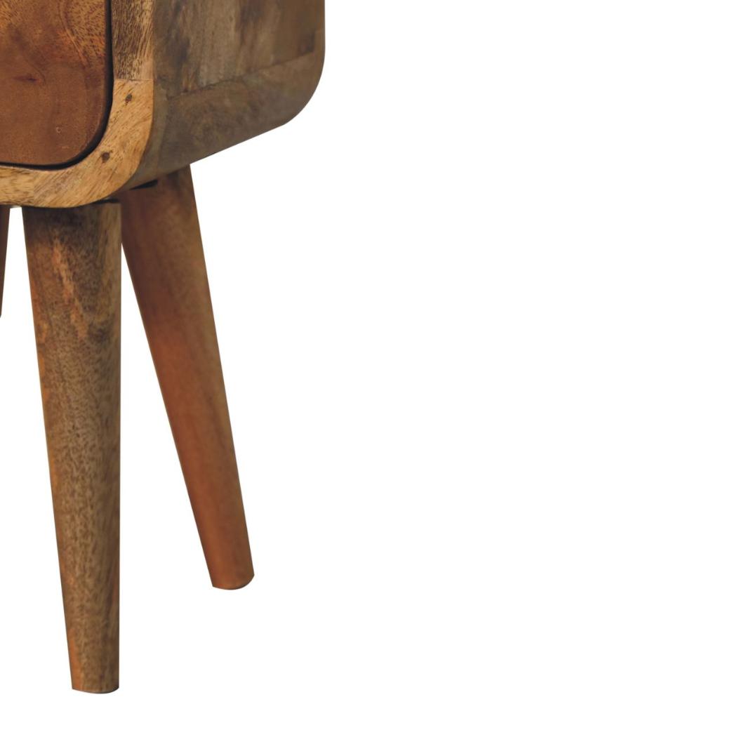 Extra Mini Curved Bedside Table | Solid Mango Wood | Oak Finish | 2 Drawer Compact Nightstand