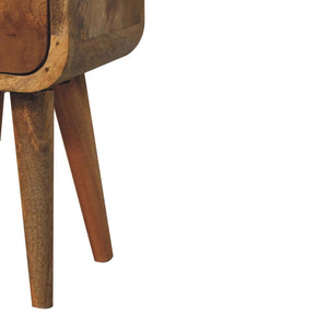Extra Mini Curved Bedside Table | Solid Mango Wood | Oak Finish | 2 Drawer Compact Nightstand