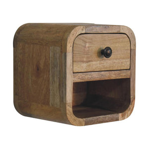 Extra Mini Curved Oak-Inspired Bedside | Solid Mango Wood | Open Slot