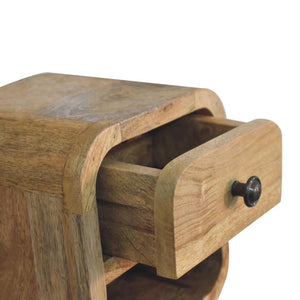 Extra Mini Curved Oak-Inspired Bedside | Solid Mango Wood | Open Slot