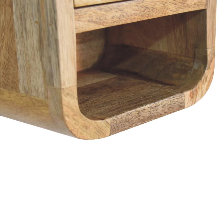 Extra Mini Curved Oak-Inspired Bedside | Solid Mango Wood | Open Slot