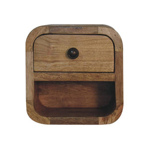 Extra Mini Curved Oak-Inspired Bedside | Solid Mango Wood | Open Slot