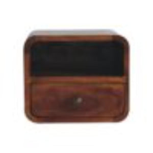 Extra Mini Curved Wall-Mounted Bedside Table | Chestnut Finish | Open Slot
