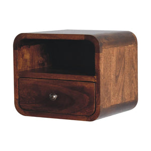 Extra Mini Curved Wall-Mounted Bedside Table | Chestnut Finish | Open Slot