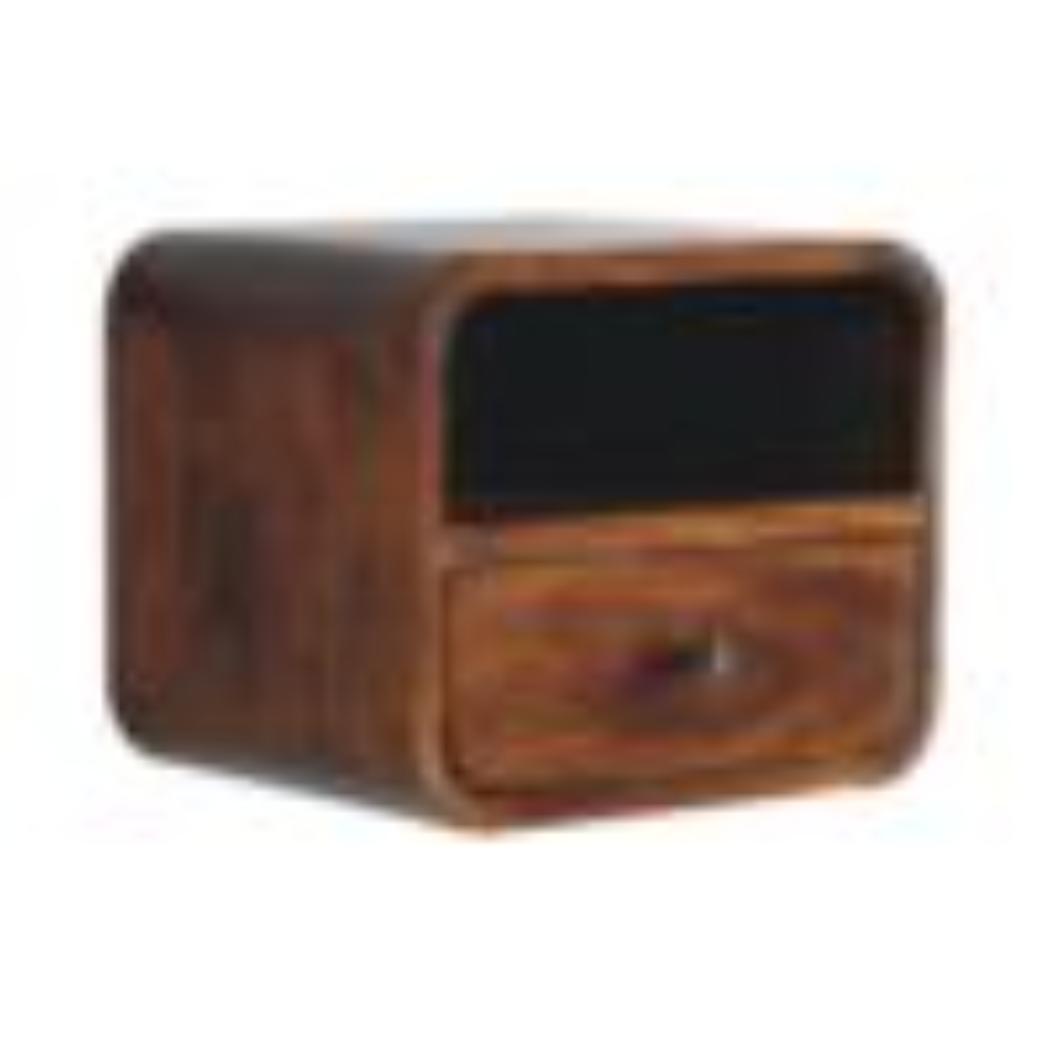 Extra Mini Curved Wall-Mounted Bedside Table | Chestnut Finish | Open Slot
