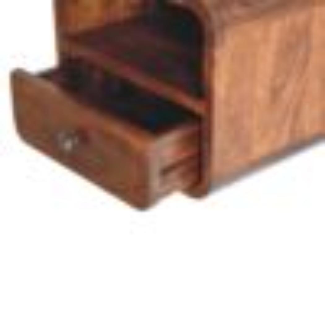 Extra Mini Curved Wall-Mounted Bedside Table | Chestnut Finish | Open Slot
