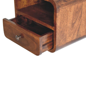 Extra Mini Curved Wall-Mounted Bedside Table | Chestnut Finish | Open Slot