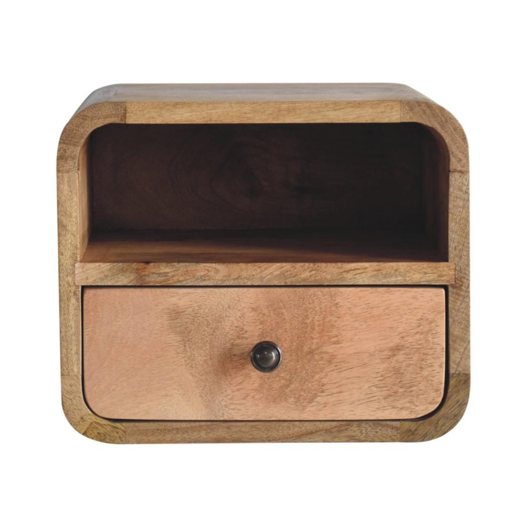 Extra Mini Curved Wall-Mounted Bedside Table | Oak Finish | Open Slot