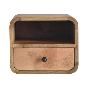 Extra Mini Curved Wall-Mounted Bedside Table | Oak Finish | Open Slot