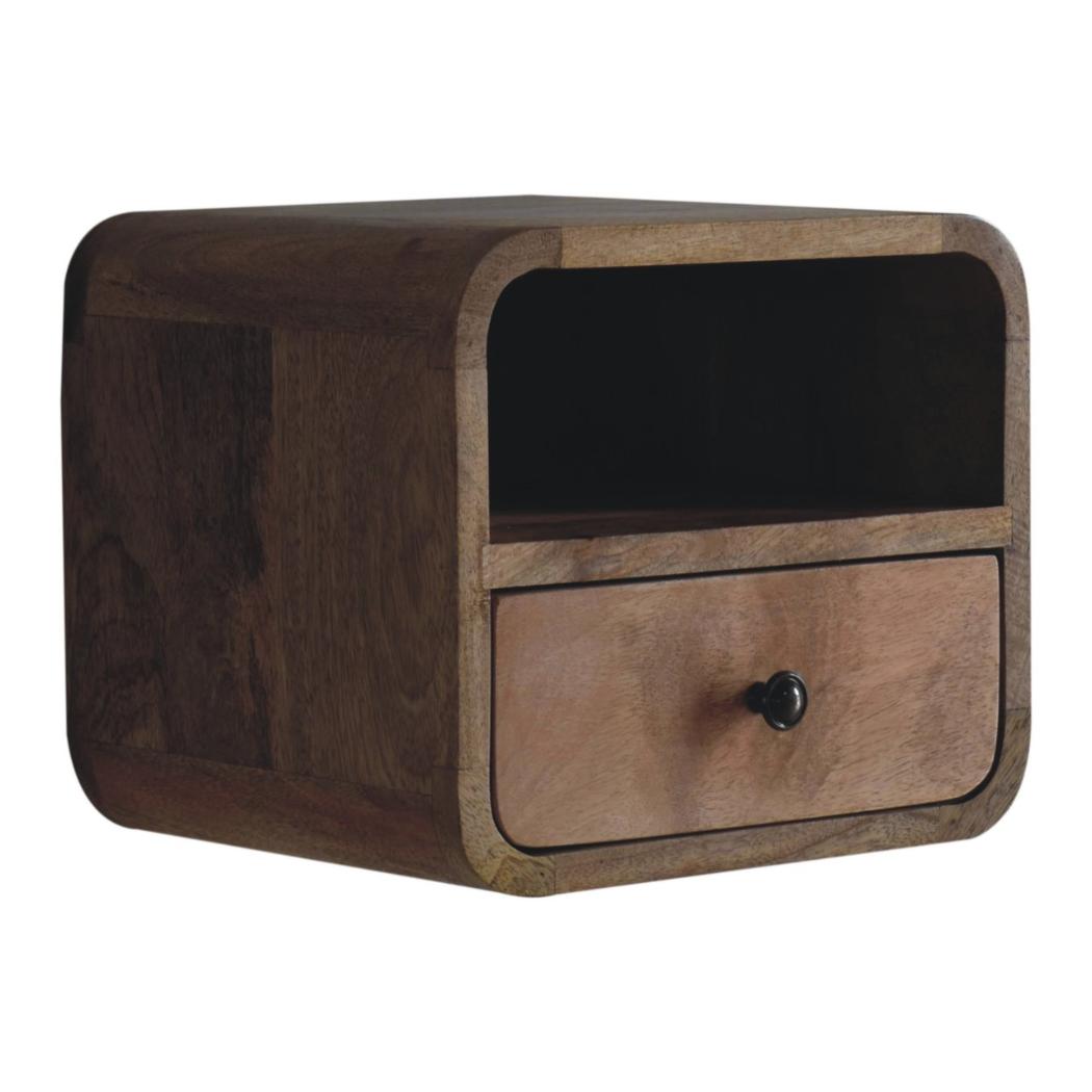 Extra Mini Curved Wall-Mounted Bedside Table | Oak Finish | Open Slot