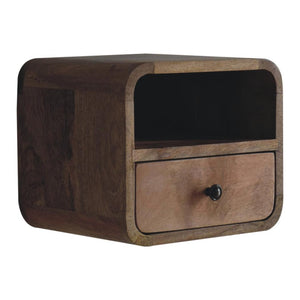 Extra Mini Curved Wall-Mounted Bedside Table | Oak Finish | Open Slot