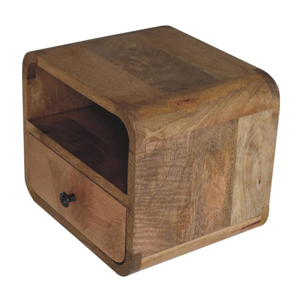Extra Mini Curved Wall-Mounted Bedside Table | Oak Finish | Open Slot