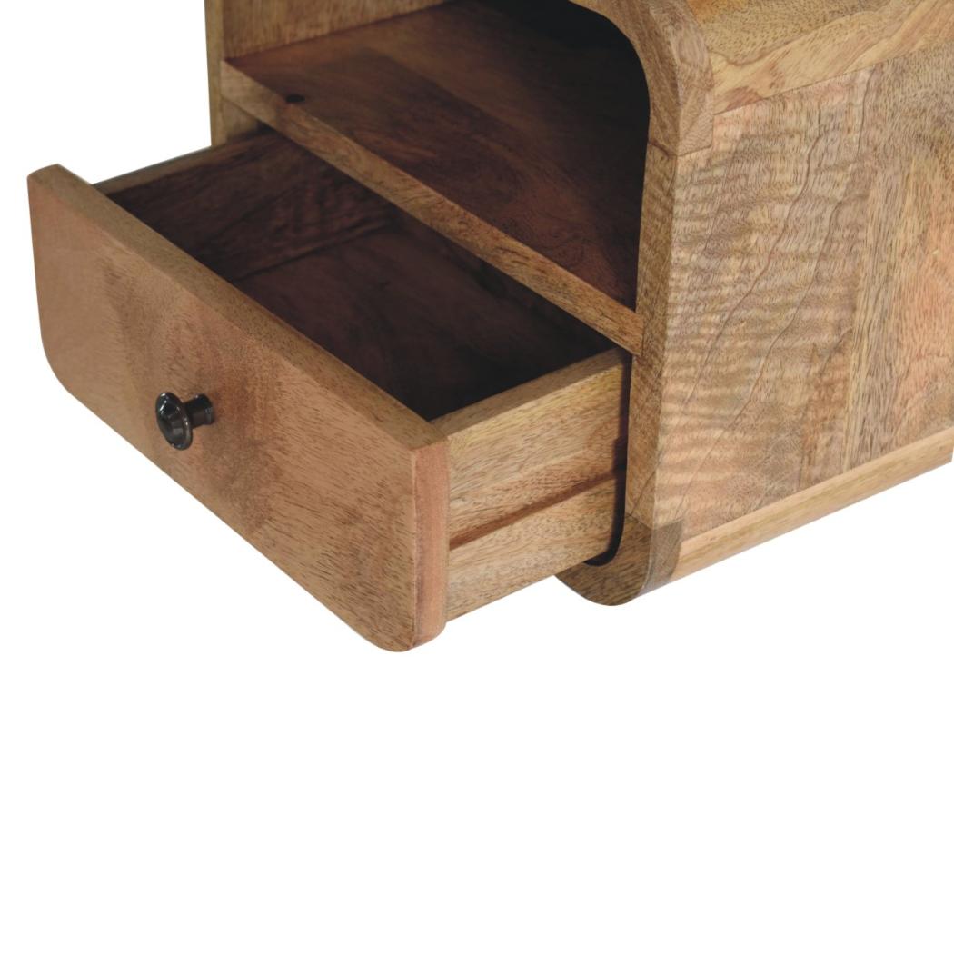 Extra Mini Curved Wall-Mounted Bedside Table | Oak Finish | Open Slot