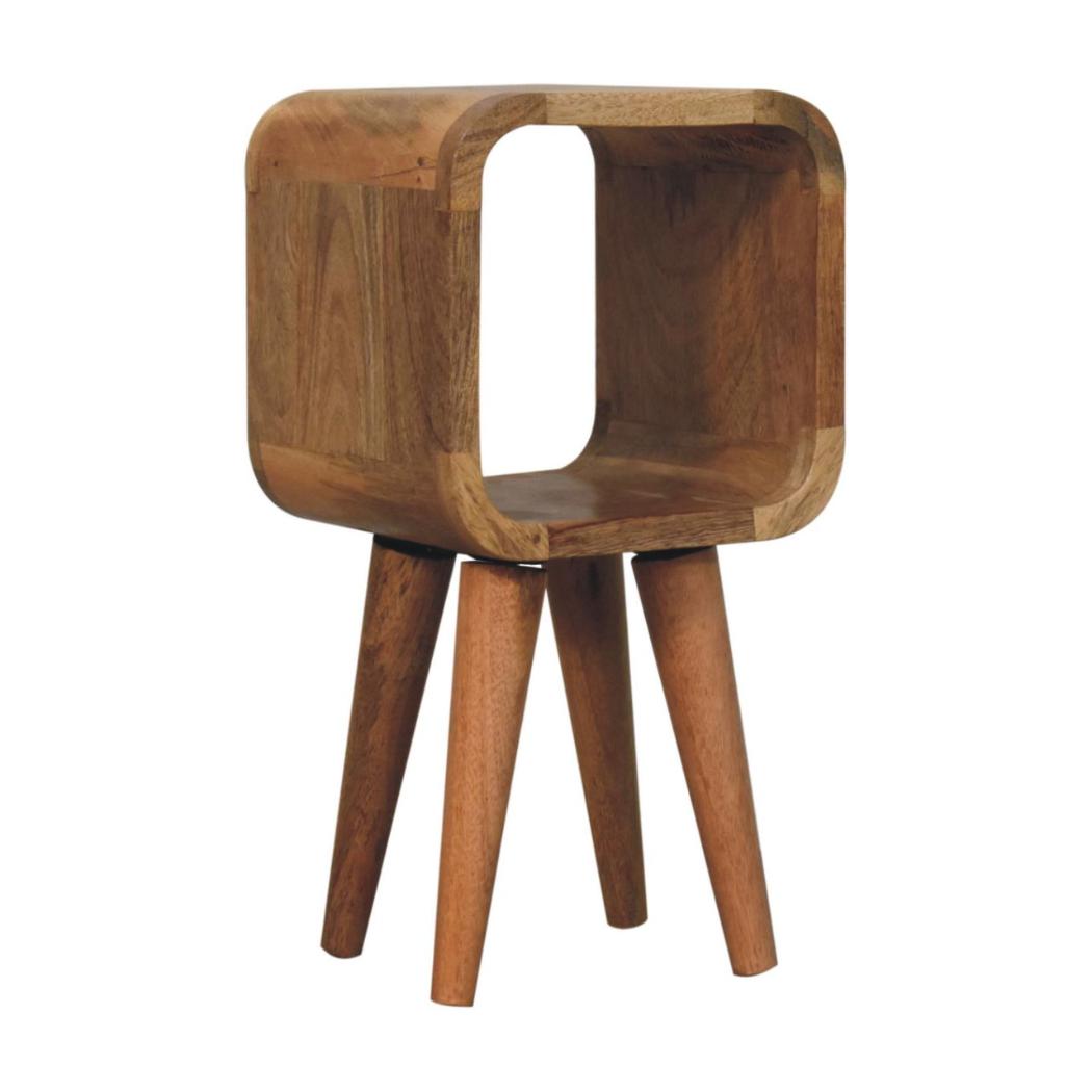 Extra Mini Open Curved Bedside Table | Solid Mango Wood | Oak Finish | Scandinavian Nightstand
