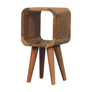 Extra Mini Open Curved Bedside Table | Solid Mango Wood | Oak Finish | Scandinavian Nightstand
