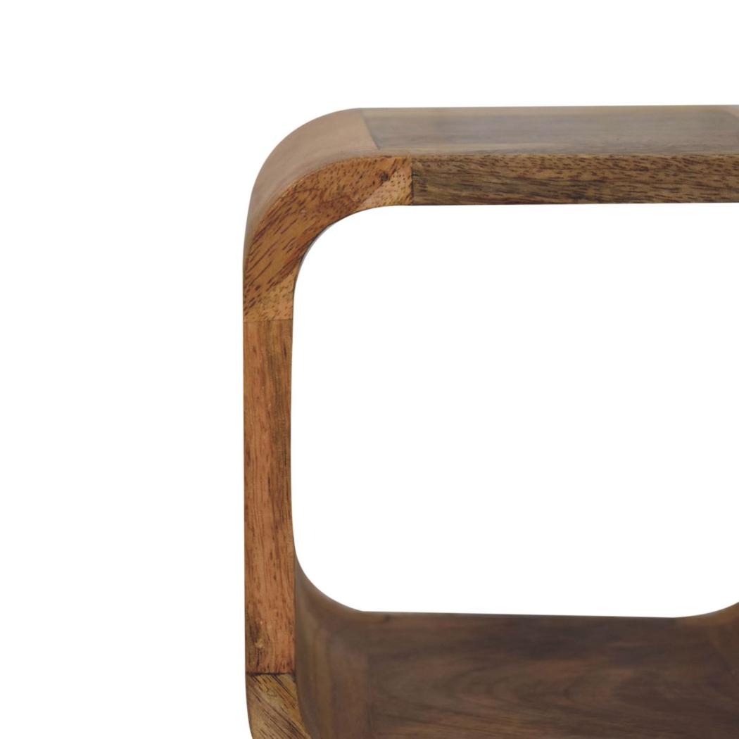 Extra Mini Open Curved Bedside Table | Solid Mango Wood | Oak Finish | Scandinavian Nightstand