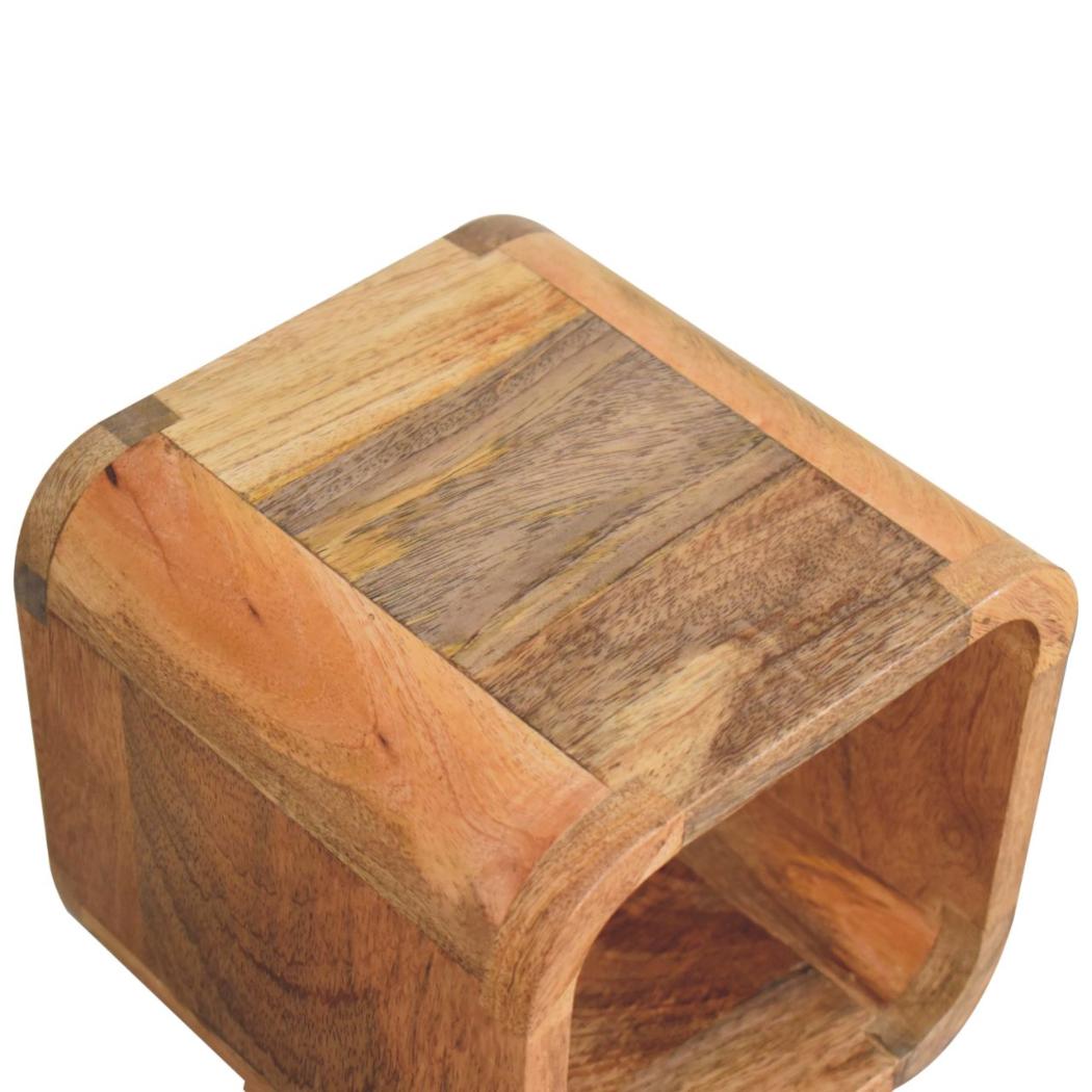 Extra Mini Open Curved Bedside Table | Solid Mango Wood | Oak Finish | Scandinavian Nightstand