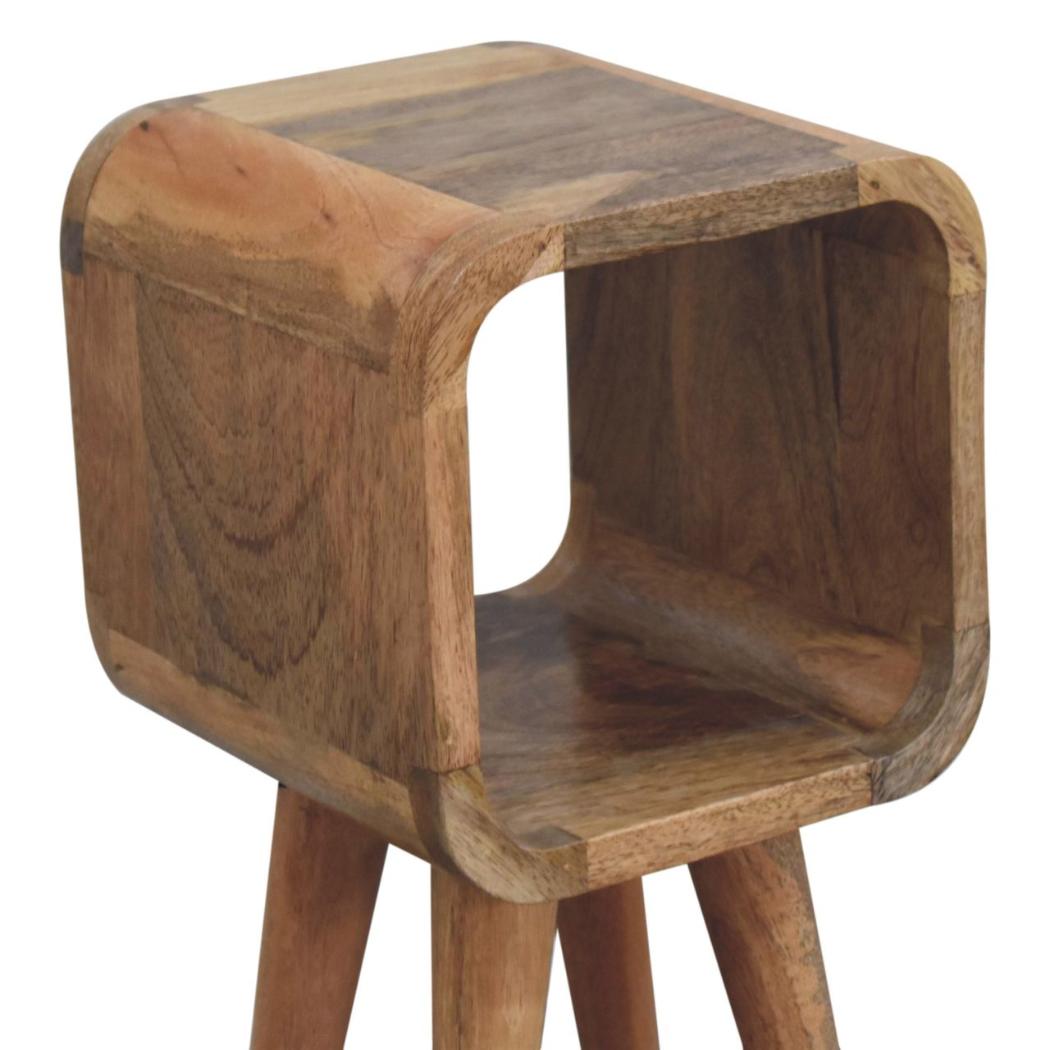 Extra Mini Open Curved Bedside Table | Solid Mango Wood | Oak Finish | Scandinavian Nightstand
