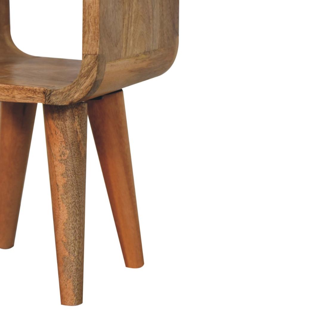 Extra Mini Open Curved Bedside Table | Solid Mango Wood | Oak Finish | Scandinavian Nightstand